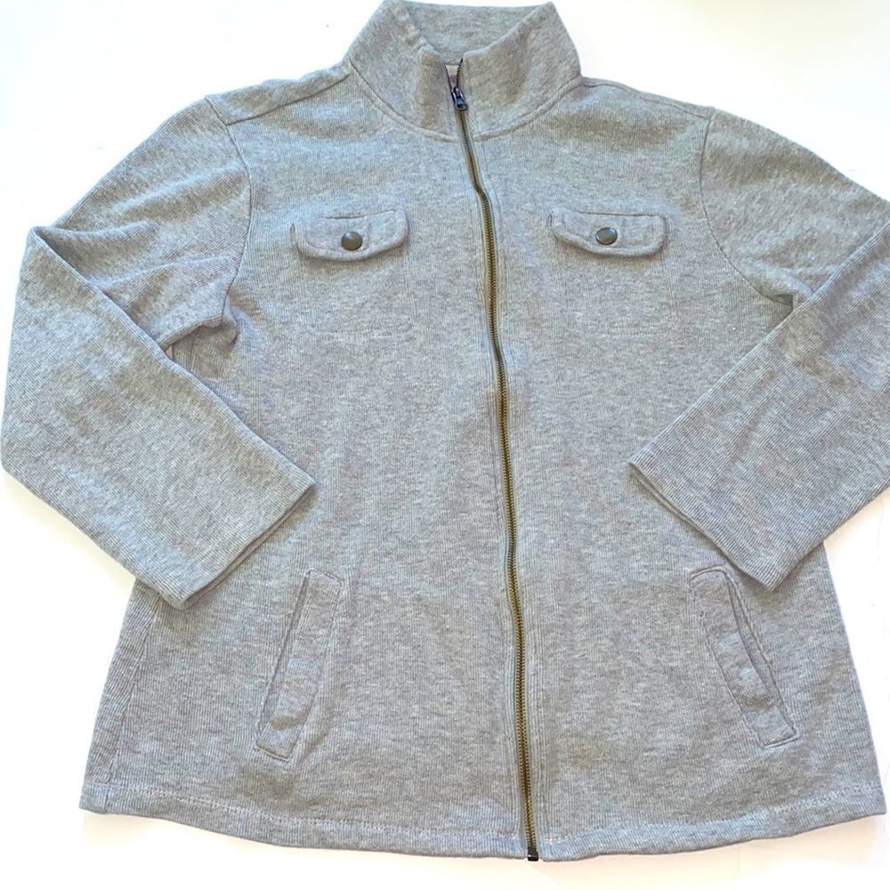 Late 70s Vintage Dark Academia Normcore Zip-up Sweater Grey Large